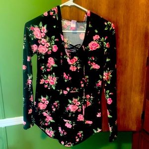 Black hooded long sleeve with roses. Size XS